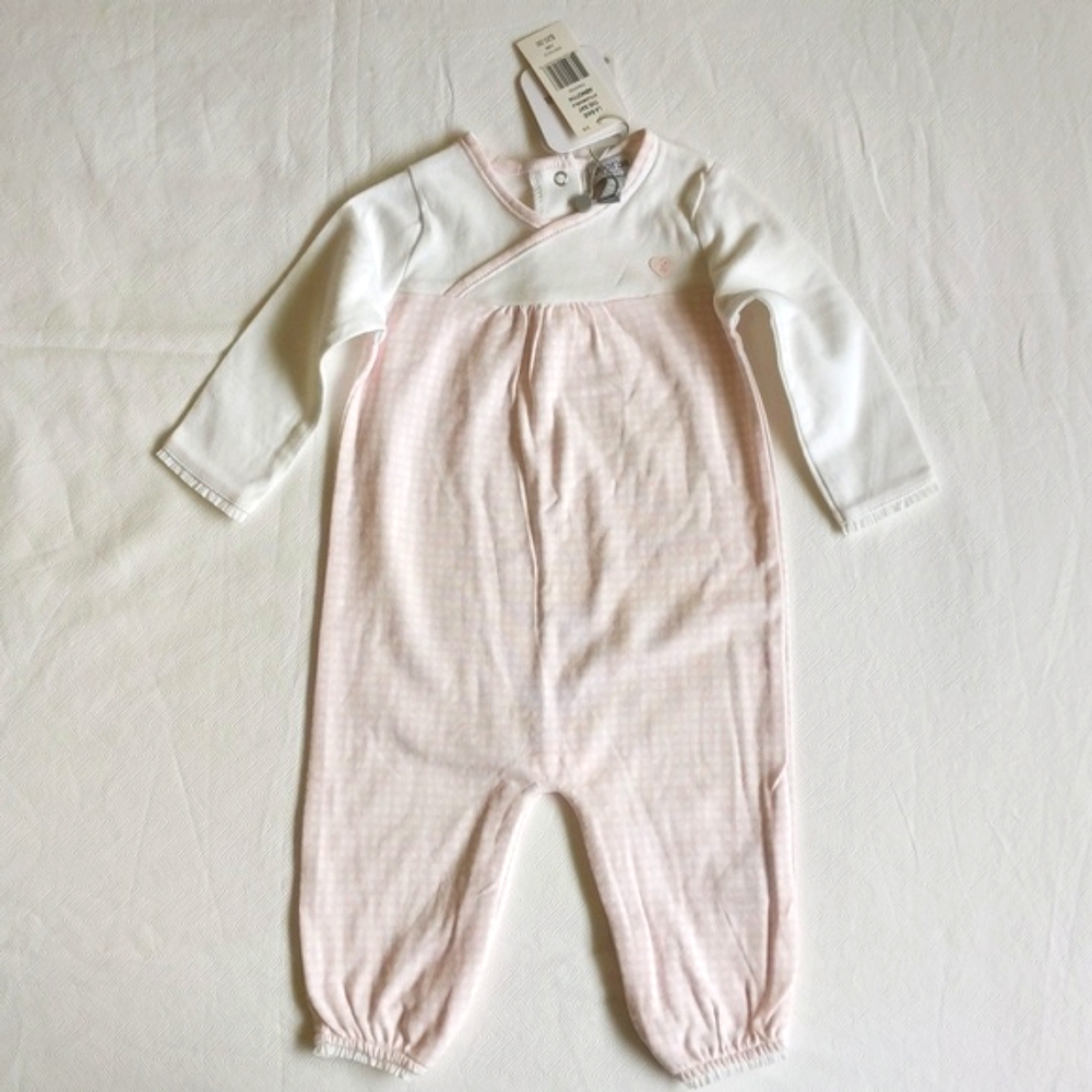 NEW absorba paris pastel pink gingham jumpsuit with petite ruffle trim 3-6 month